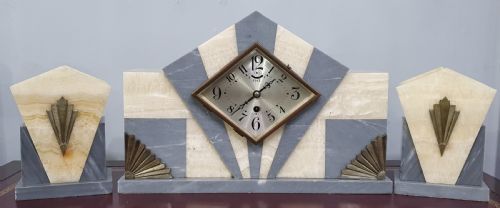 french art deco marble mantle clock with garnitures c1920 - CATEGORY: ANTIQUE CLOCKS - DATED 1920