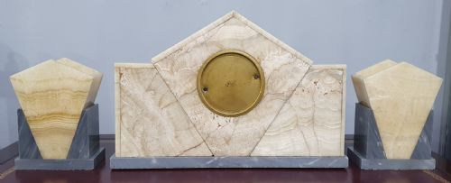 FRENCH ART DECO MARBLE MANTLE CLOCK WITH GARNITURES C1920 - ADDITIONAL PHOTO 8