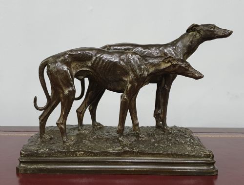 alfred dubucand pair of bronze greyhounds c1860 - CATEGORY: ANTIQUE SCULPTURES - DATED 19TH CENTURY