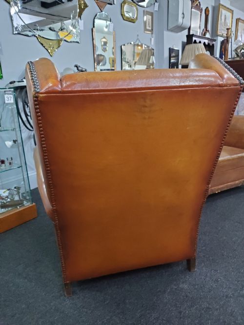 PAIR OF FRENCH ART DECO WING BACK LEATHER CLUB CHAIRS C1920 - ADDITIONAL PHOTO 10