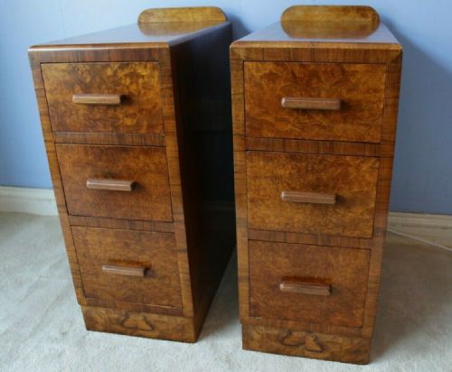pair of art deco burr walnut bedside cabinets c192030 - CATEGORY: ANTIQUE CABINETS - DATED 1920