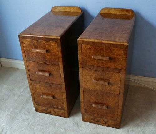 PAIR OF ART DECO BURR WALNUT BEDSIDE CABINETS C192030 - ADDITIONAL PHOTO 1