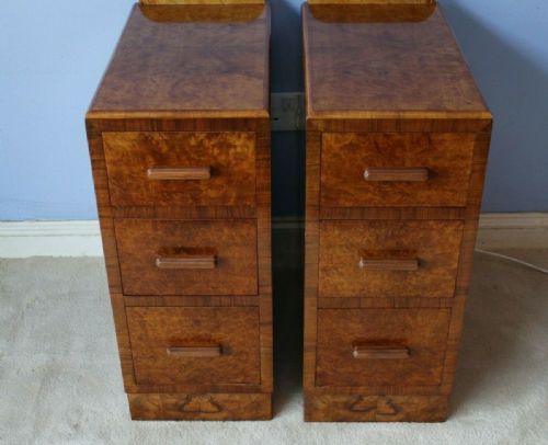PAIR OF ART DECO BURR WALNUT BEDSIDE CABINETS C192030 - ADDITIONAL PHOTO 5