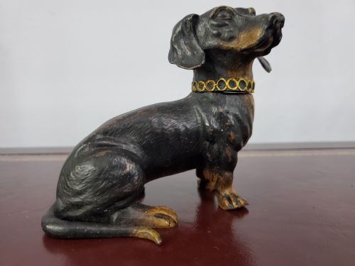AUSTRIAN COLD PAINTED BRONZE DACHSHUND INKWELL C1910 - ADDITIONAL PHOTO 1