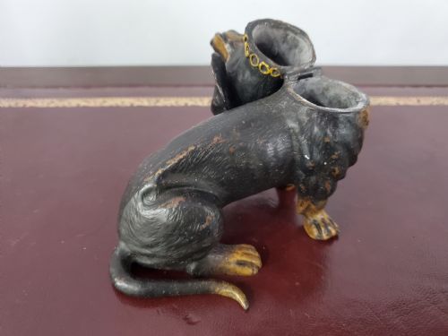 AUSTRIAN COLD PAINTED BRONZE DACHSHUND INKWELL C1910 - ADDITIONAL PHOTO 2