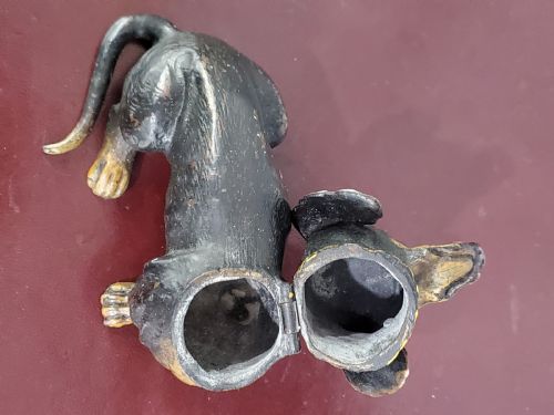 AUSTRIAN COLD PAINTED BRONZE DACHSHUND INKWELL C1910 - ADDITIONAL PHOTO 8