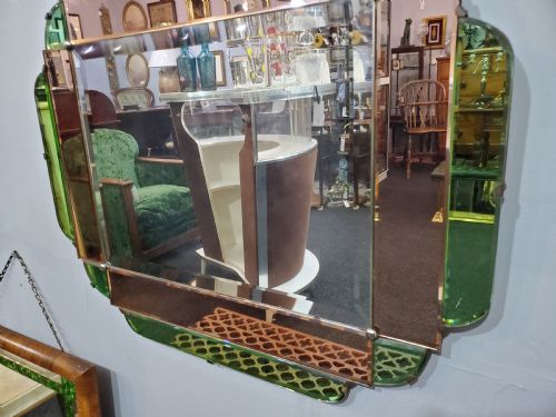 ART DECO GREEN AND PEACH GLASS MIRROR C1920S - ADDITIONAL PHOTO 5