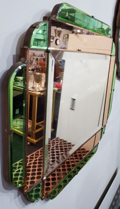 ART DECO GREEN AND PEACH GLASS MIRROR C1920S - ADDITIONAL PHOTO 6