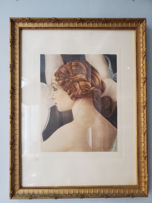 french art deco engraving young lady c1920 - CATEGORY: ANTIQUE ART - DATED 1920