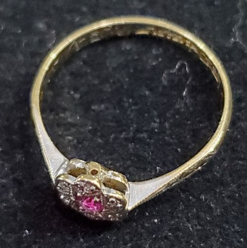 ART DECO 18CT GOLD PLATINUM RUBY DIAMOND CLUSTER RING SIZE O C1920S - ADDITIONAL PHOTO 8