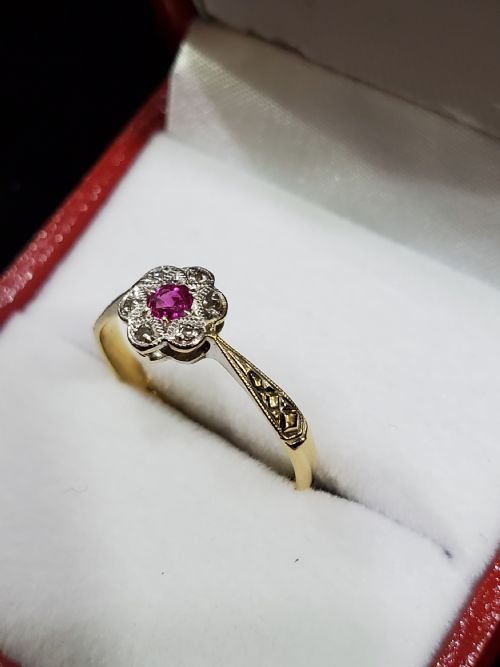 ART DECO 18CT GOLD PLATINUM RUBY DIAMOND CLUSTER RING SIZE O C1920S - ADDITIONAL PHOTO 10