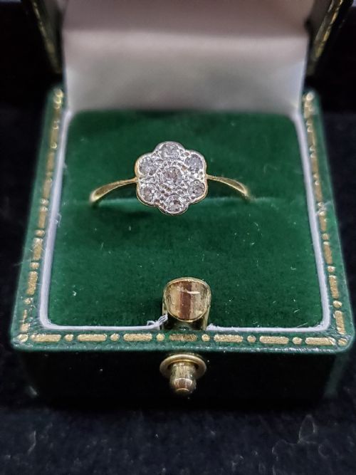 ART DECO DIAMOND PLATINUM 18CT DAISY RING SIZE O 12P C1920S - ADDITIONAL PHOTO 1