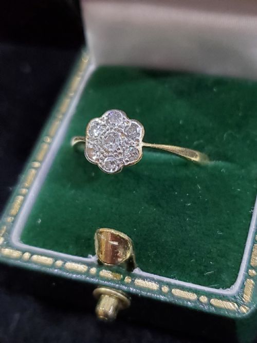 ART DECO DIAMOND PLATINUM 18CT DAISY RING SIZE O 12P C1920S - ADDITIONAL PHOTO 2