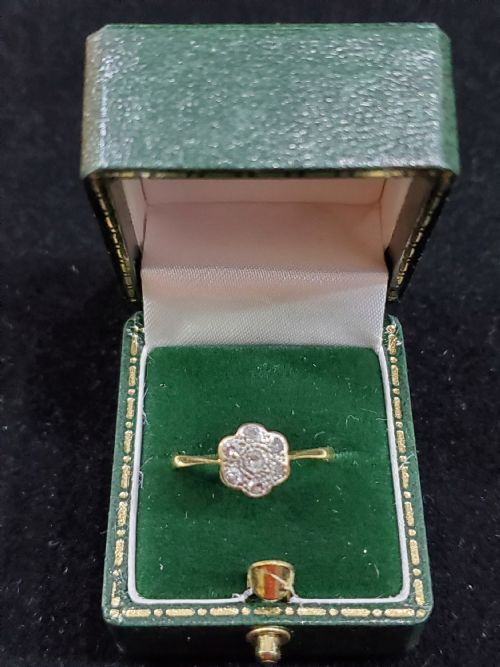 ART DECO DIAMOND PLATINUM 18CT DAISY RING SIZE O 12P C1920S - ADDITIONAL PHOTO 3