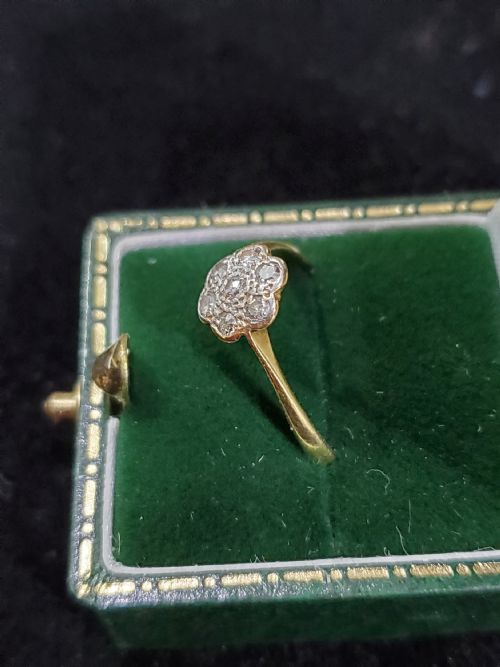 ART DECO DIAMOND PLATINUM 18CT DAISY RING SIZE O 12P C1920S - ADDITIONAL PHOTO 5