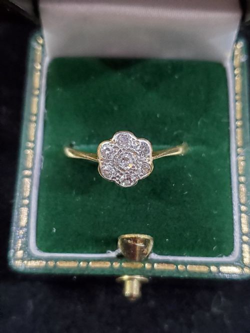 ART DECO DIAMOND PLATINUM 18CT DAISY RING SIZE O 12P C1920S - ADDITIONAL PHOTO 4