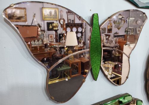ART DECO PINK ROSE GREEN GLASS BUTTERFLY MIRROR C1920S - ADDITIONAL PHOTO 2