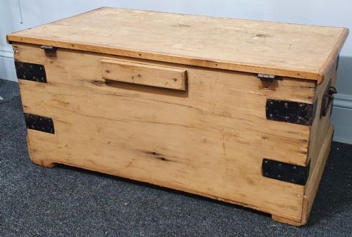 VICTORIAN PINE CHEST BLANKET BOX TV STAND COFFEE TABLE 19TH CENTURY - ADDITIONAL PHOTO 7