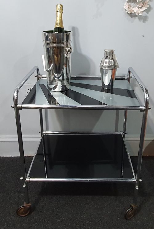 ART DECO CHROME COCKTAIL TROLLEY WITH 'SUNRAY' DESIGN C1920S - ADDITIONAL PHOTO 6