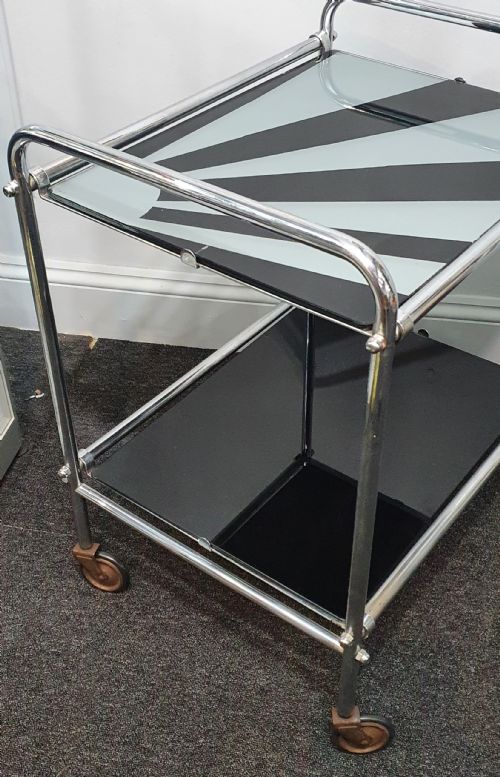 ART DECO CHROME COCKTAIL TROLLEY WITH 'SUNRAY' DESIGN C1920S - ADDITIONAL PHOTO 2