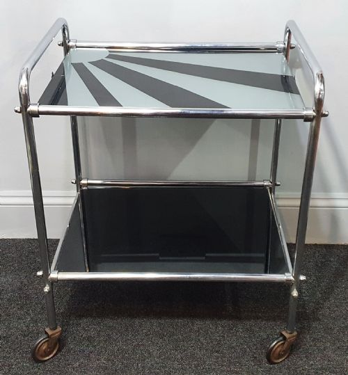 art deco chrome cocktail trolley with 'sunray' design c1920s - CATEGORY: ANTIQUE MISCELLANEOUS - DATED 1920