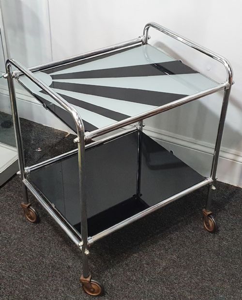 ART DECO CHROME COCKTAIL TROLLEY WITH 'SUNRAY' DESIGN C1920S - ADDITIONAL PHOTO 8