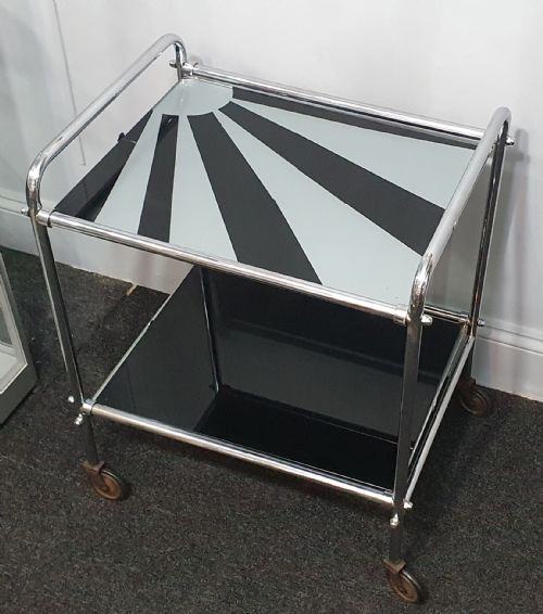 ART DECO CHROME COCKTAIL TROLLEY WITH 'SUNRAY' DESIGN C1920S - ADDITIONAL PHOTO 9
