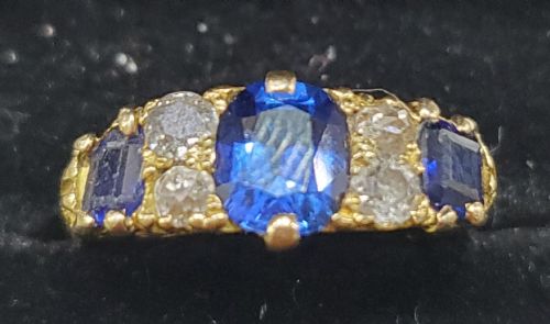 victorian sapphire diamond trilogy ring dated 1898 size n12 - CATEGORY: ANTIQUE JEWELLERY - DATED VICTORIAN