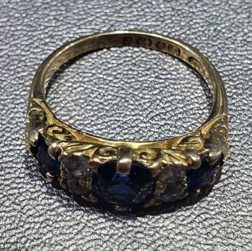 VICTORIAN SAPPHIRE DIAMOND TRILOGY RING DATED 1898 SIZE N12 - ADDITIONAL PHOTO 1