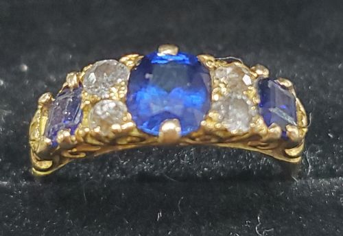 VICTORIAN SAPPHIRE DIAMOND TRILOGY RING DATED 1898 SIZE N12 - ADDITIONAL PHOTO 4