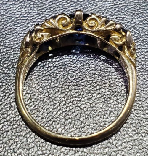 VICTORIAN SAPPHIRE DIAMOND TRILOGY RING DATED 1898 SIZE N12 - ADDITIONAL PHOTO 5