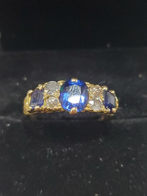 VICTORIAN SAPPHIRE DIAMOND TRILOGY RING DATED 1898 SIZE N12 - ADDITIONAL PHOTO 7