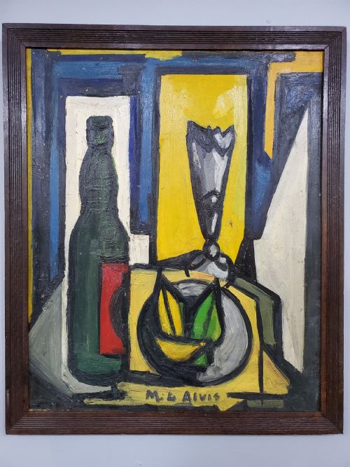 alvis french cubist still life oil on board 1956 - CATEGORY: ANTIQUE ART - DATED 1950