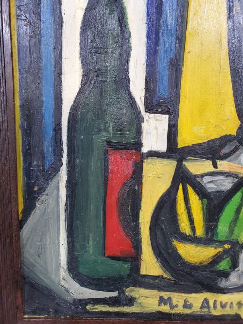 ALVIS FRENCH CUBIST STILL LIFE OIL ON BOARD 1956 - ADDITIONAL PHOTO 3