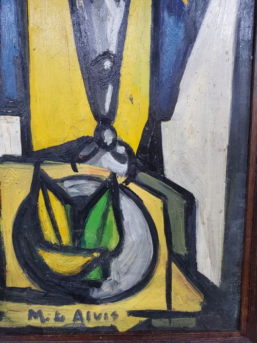 ALVIS FRENCH CUBIST STILL LIFE OIL ON BOARD 1956 - ADDITIONAL PHOTO 4