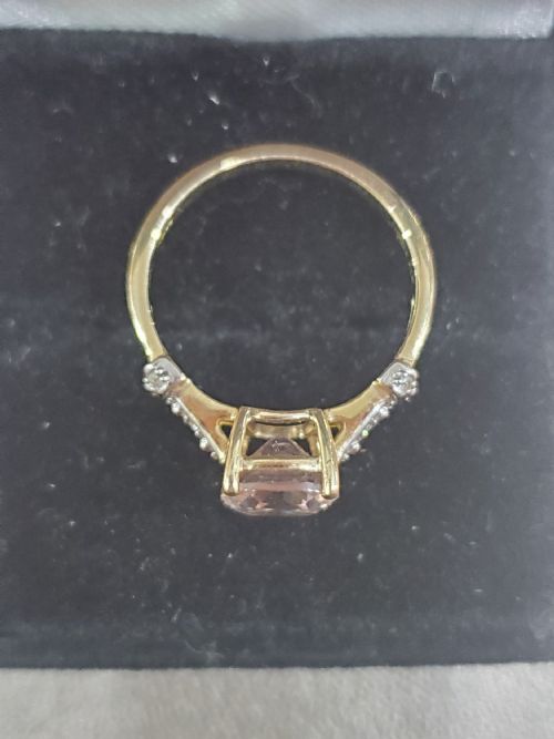 CUSHION CUT MORGANITE 15CT PAV DIAMOND SET SHOULDERS 9CT GOLD RING SIZE O - ADDITIONAL PHOTO 4