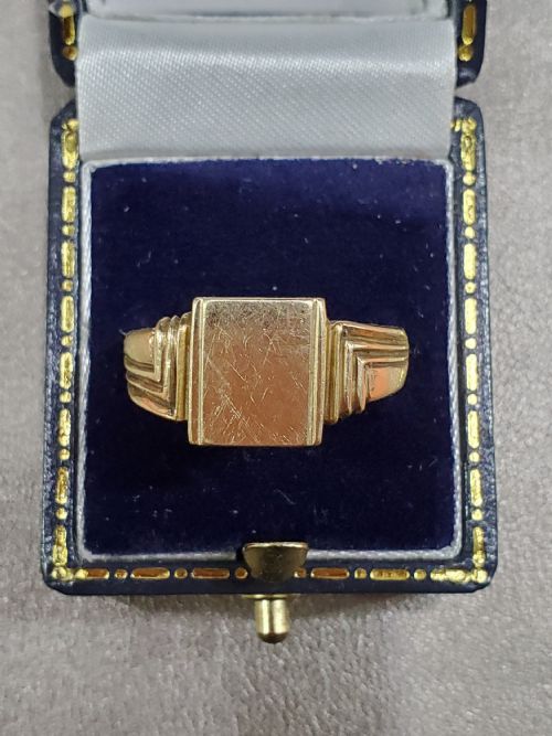 men's 1936 art deco design 9ct gold signet ring size u - CATEGORY: ANTIQUE JEWELLERY - DATED 1930