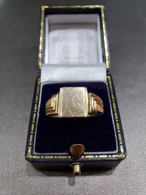 MEN'S 1936 ART DECO DESIGN 9CT GOLD SIGNET RING SIZE U - ADDITIONAL PHOTO 2