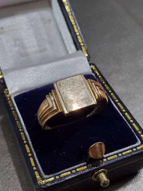 MEN'S 1936 ART DECO DESIGN 9CT GOLD SIGNET RING SIZE U - ADDITIONAL PHOTO 3