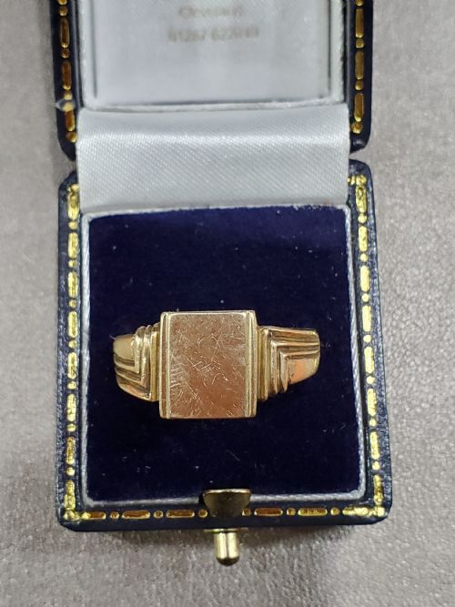 MEN'S 1936 ART DECO DESIGN 9CT GOLD SIGNET RING SIZE U - ADDITIONAL PHOTO 4