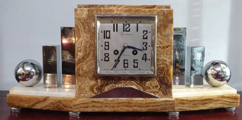 french art deco marble mantle clock modernist style c1930 - CATEGORY: ANTIQUE CLOCKS - DATED 1930