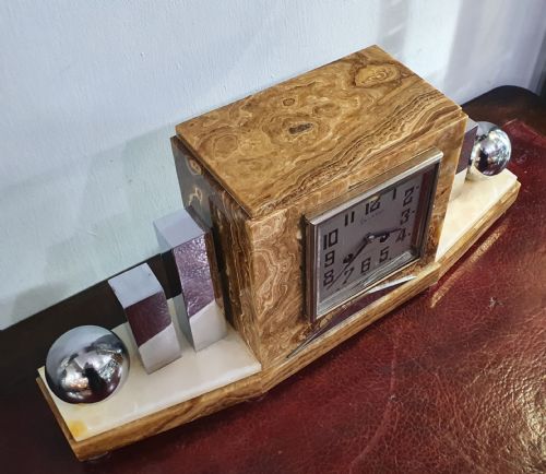 FRENCH ART DECO MARBLE MANTLE CLOCK MODERNIST STYLE C1930 - ADDITIONAL PHOTO 7