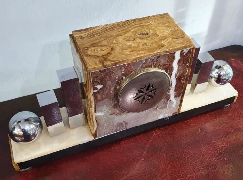FRENCH ART DECO MARBLE MANTLE CLOCK MODERNIST STYLE C1930 - ADDITIONAL PHOTO 8