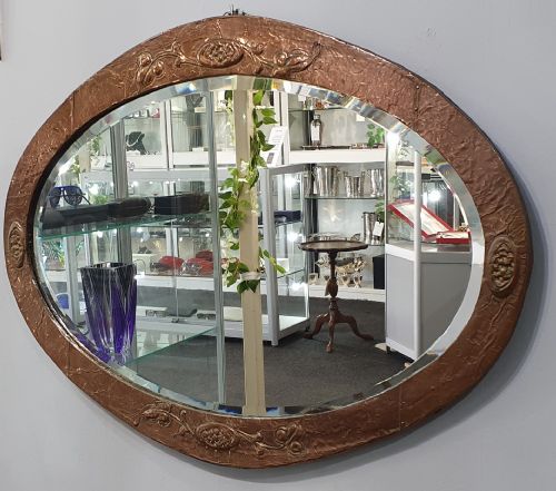 arts crafts oval shaped hammered copper mirror c1910 - CATEGORY: ANTIQUE MIRRORS - DATED 1910