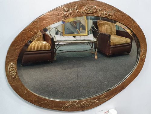 ARTS CRAFTS OVAL SHAPED HAMMERED COPPER MIRROR C1910 - ADDITIONAL PHOTO 3