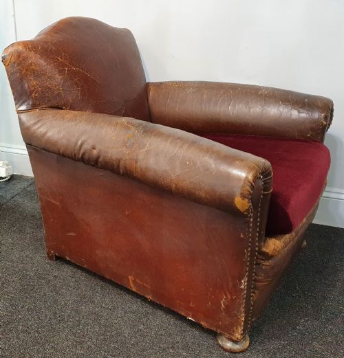 FRENCH ART DECO LEATHER CLUB CHAIR C1930 - ADDITIONAL PHOTO 4