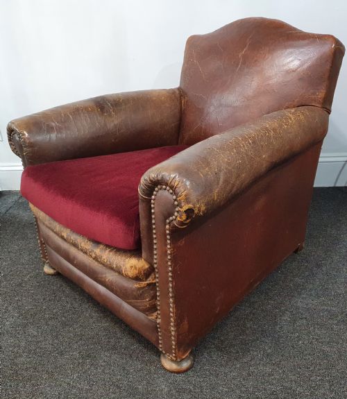 FRENCH ART DECO LEATHER CLUB CHAIR C1930 - ADDITIONAL PHOTO 1