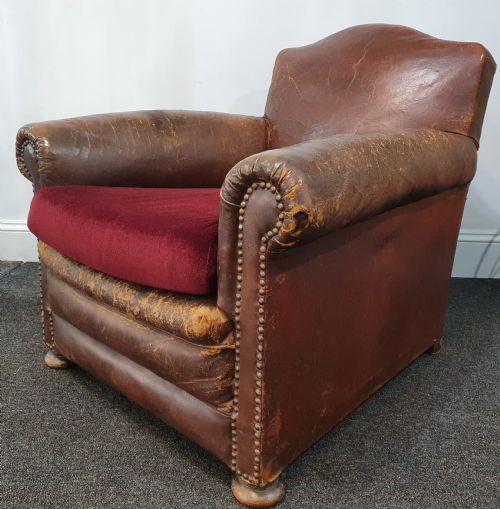 FRENCH ART DECO LEATHER CLUB CHAIR C1930 - ADDITIONAL PHOTO 2