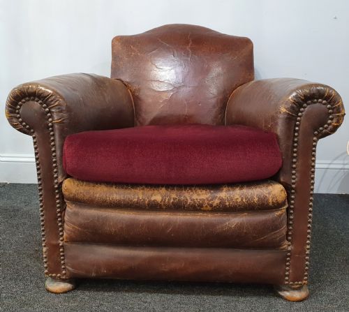 french art deco leather club chair c1930 - CATEGORY: ANTIQUE CHAIRS - DATED 1930