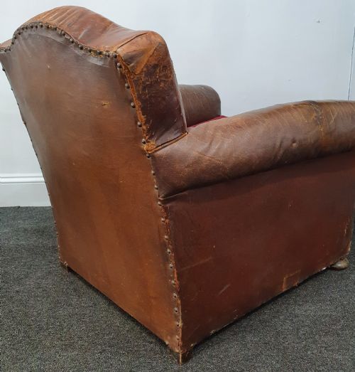 FRENCH ART DECO LEATHER CLUB CHAIR C1930 - ADDITIONAL PHOTO 5